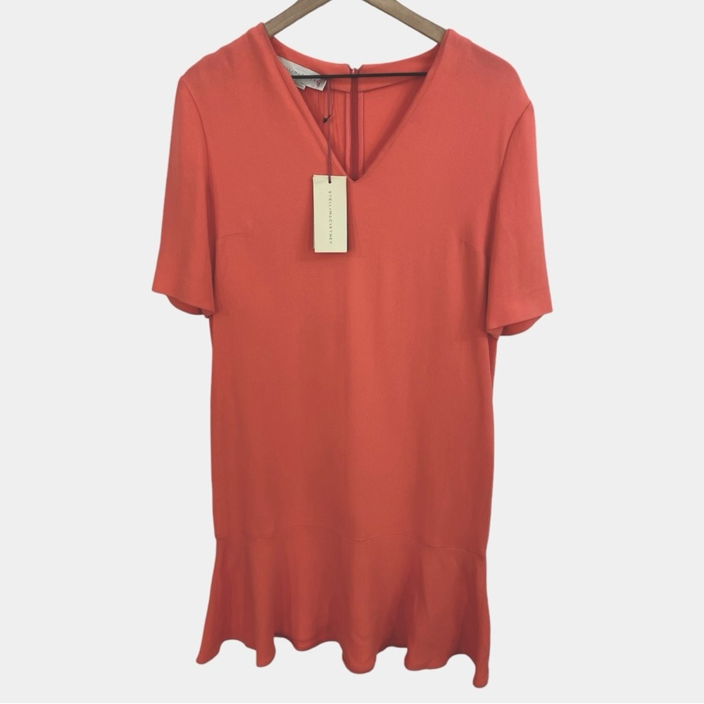 Stella McCartney Coral V-neck Short Sleeve Ruffle Hem Dress NWT Size 42